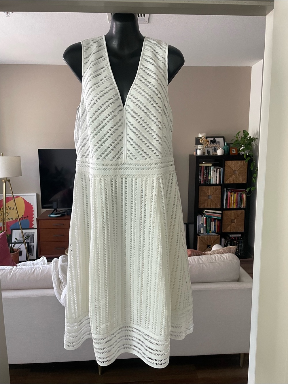 J. Crew White V-Neck Eyelet Midi Dress